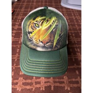 Tiger Graphic Mountain BrandTrucker Hat‎ Green Cream Mesh Snapback Baseball Cap